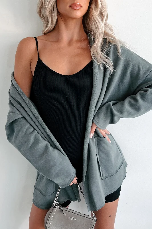 Cecelia Fleece Open Front Cardigan (Olive) Sequined Glittery Shiny