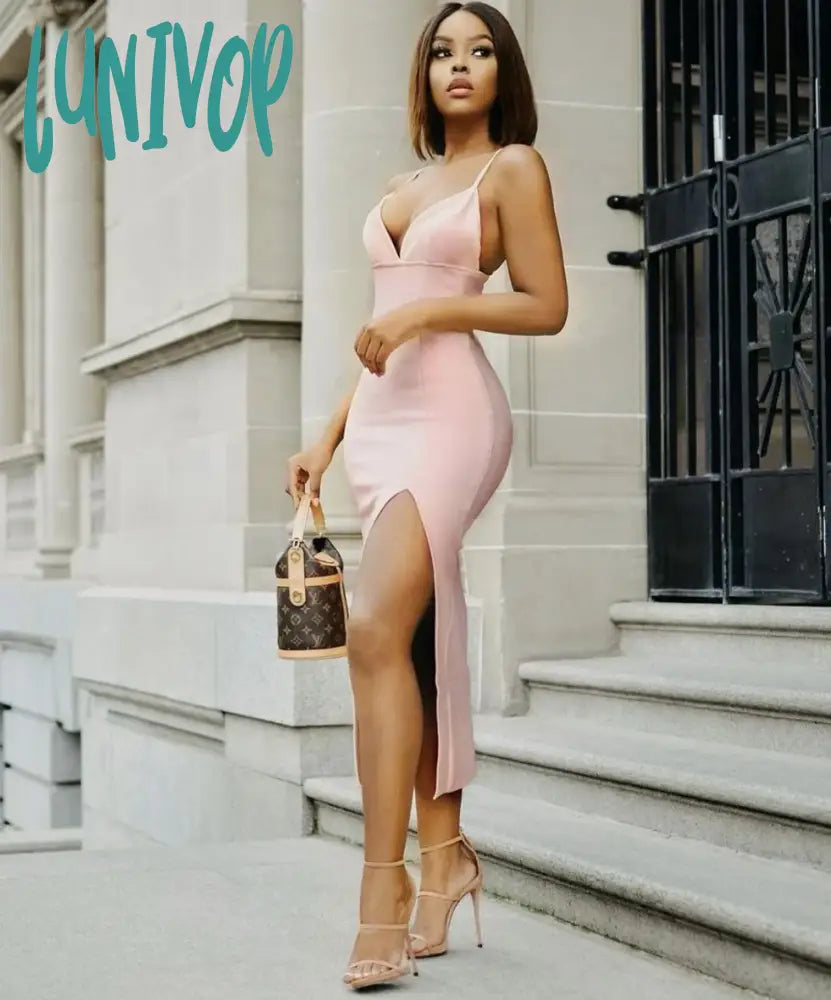 Lunivop 3 Colors Bodycon Bandage Dress Women Summer Sexy V Neck Split Midi White Black Designer Elegant Evening Party Dress Vestido Tunics Trendy modern Lunivop 3 Colors Bodycon Bandage Dress Women Summer Sexy V Neck Split Midi White Black Designer Elegant Evening Party Dress Vestido Tunics Trendy modern