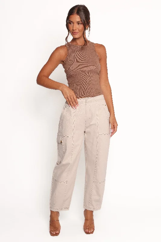 Kiah Cargo Pant - Ecru Classic Bootcut Trousers