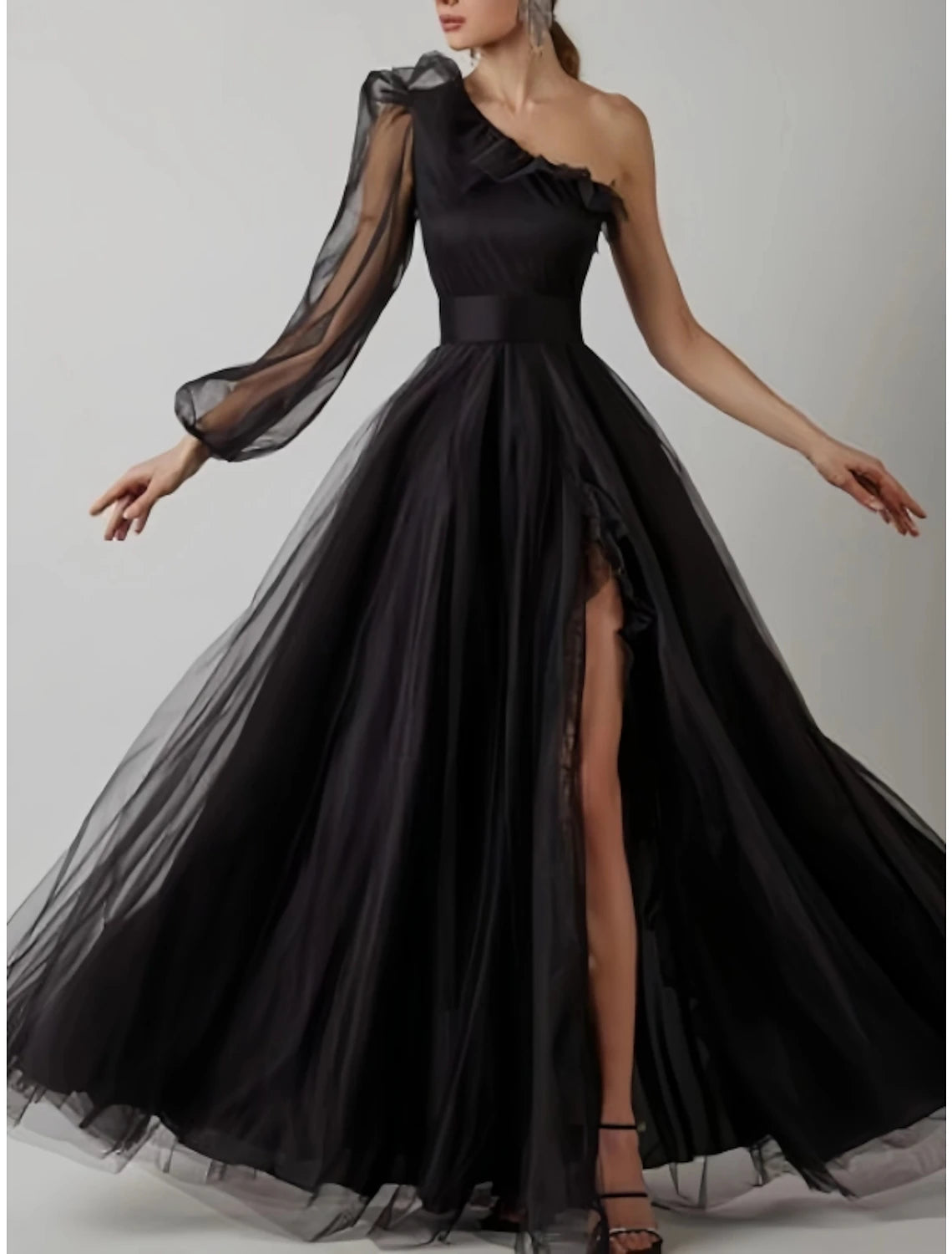 Sheath Party Dress Prom Dresses Elegant Dress Prom Birthday Floor Length Long Sleeve One Shoulder Tulle with Pleats Ruffles Slit Tunics Satin smooth Sheath Party Dress Prom Dresses Elegant Dress Prom Birthday Floor Length Long Sleeve One Shoulder Tulle with Pleats Ruffles Slit Tunics Satin smooth