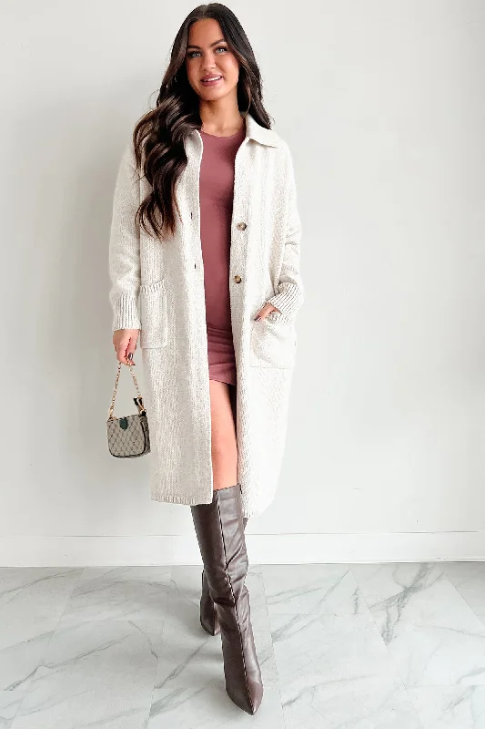 Cozy Winters Long Sweater Cardigan (Oatmeal) Knit Fabric Woven Fabric Fleece Fabric