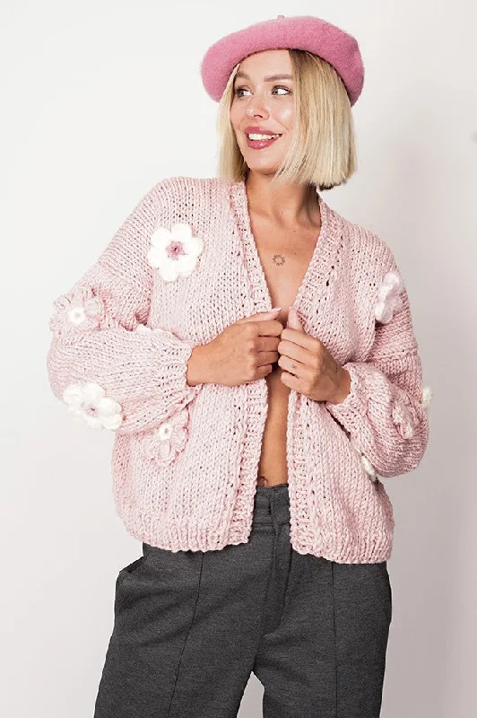 Flower Handmade Cardigan Light Pink Faux Fur Fabric Real Fur Fabric Shearling Fabric