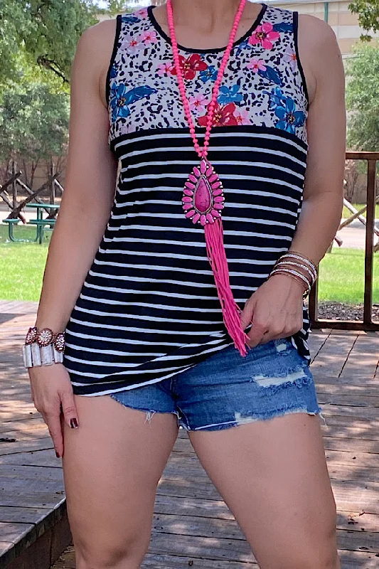 YMY10973 Striped/floral tank top seamless tank top