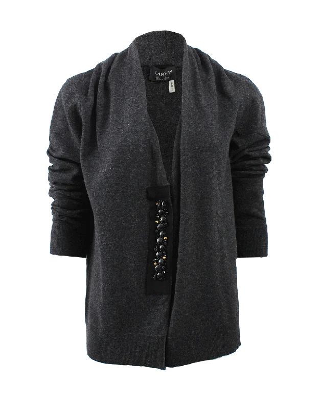 Jeweled Button Placket Cardigan Tailored Straight A-Line