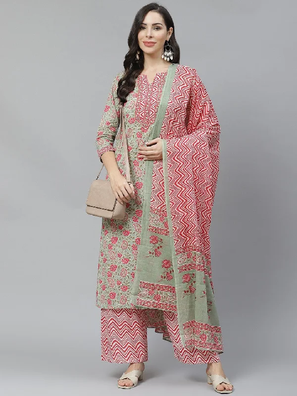 Women's Green Viscose Printed Kurta And Pant Set With Dupatta - Alvami Formal Dress Pants Women's Green Viscose Printed Kurta And Pant Set With Dupatta - Alvami Formal Dress Pants