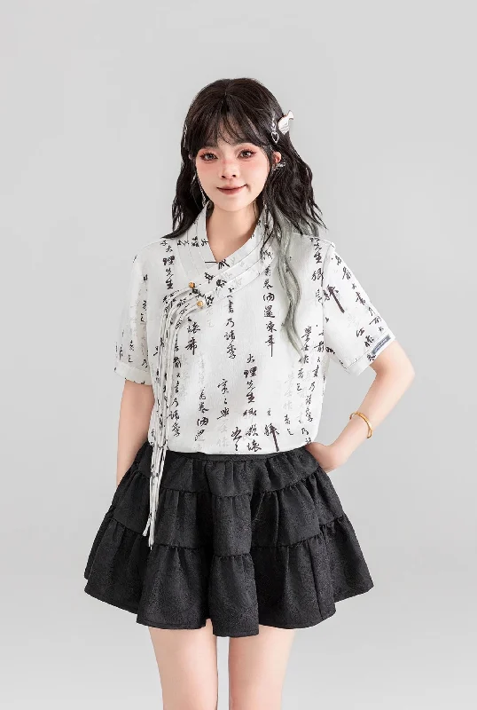 Dark Pattern Jacquard A-line Pleated Fluffy Cake Short Skirt KEI0061 corduroy skirt durable