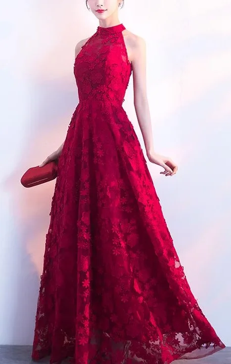 Charming Red Halter Lace Floor Length Party Dress, Red Prom Dress cg3836 Tunics Chic elegant Charming Red Halter Lace Floor Length Party Dress, Red Prom Dress cg3836 Tunics Chic elegant
