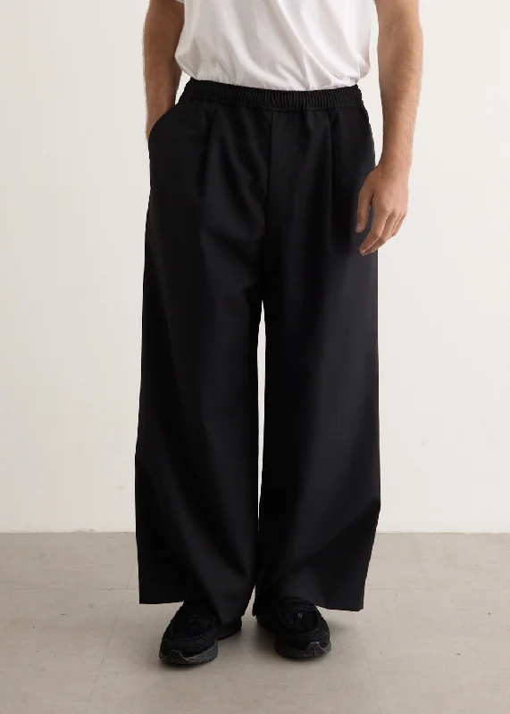 Wool Gabardine Wide Pants Soft Stretch Pants