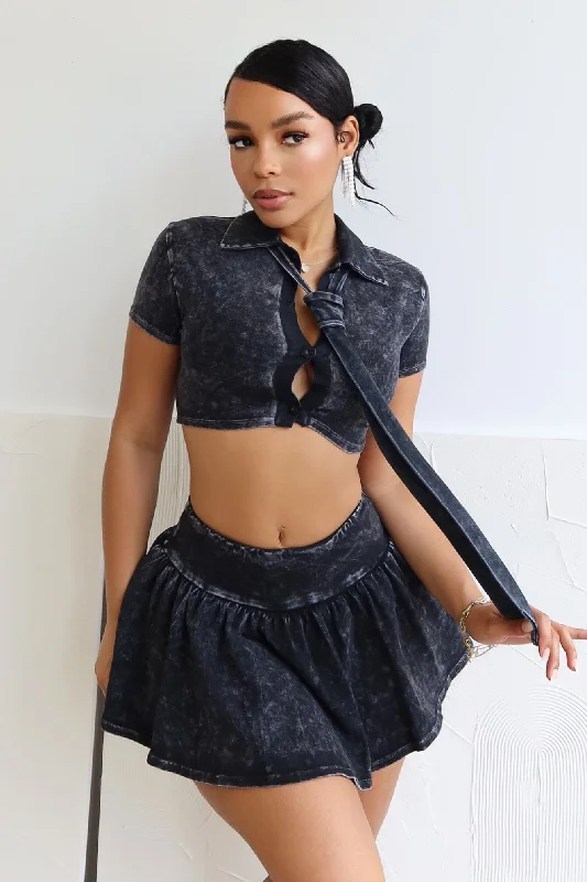 Avril Mineral Washed Tie Top & Skirt SET corduroy skirt comfortable