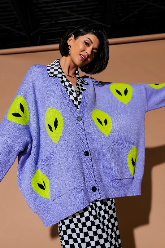Too Cool For You Oversized Alien Cardigan in Lavender Lightweight Heavyweight Midweight Too Cool For You Oversized Alien Cardigan in Lavender Lightweight Heavyweight Midweight
