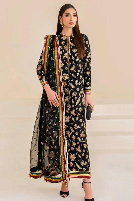 Silk Pakistani Embroidered Party Dress in Elegant Black Shade Tunics Chic elegant