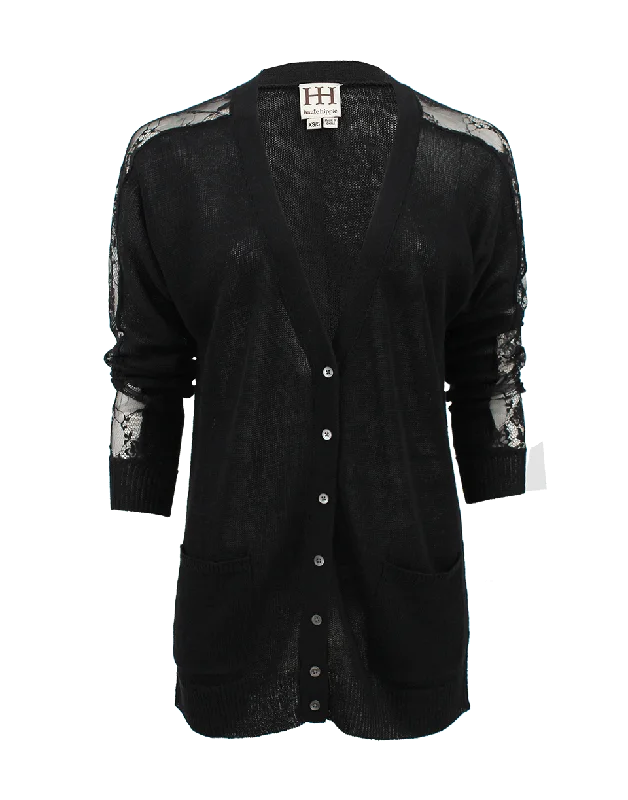 Long Sleeve Lace Cardigan Notch Collar Peter Pan Collar Cowl Neck
