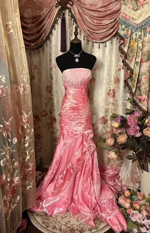 Pink Strapless Mermaid Satin Long Party Dress Evening Gown, DP4377 Boatneck Modish Everyday Pink Strapless Mermaid Satin Long Party Dress Evening Gown, DP4377 Boatneck Modish Everyday