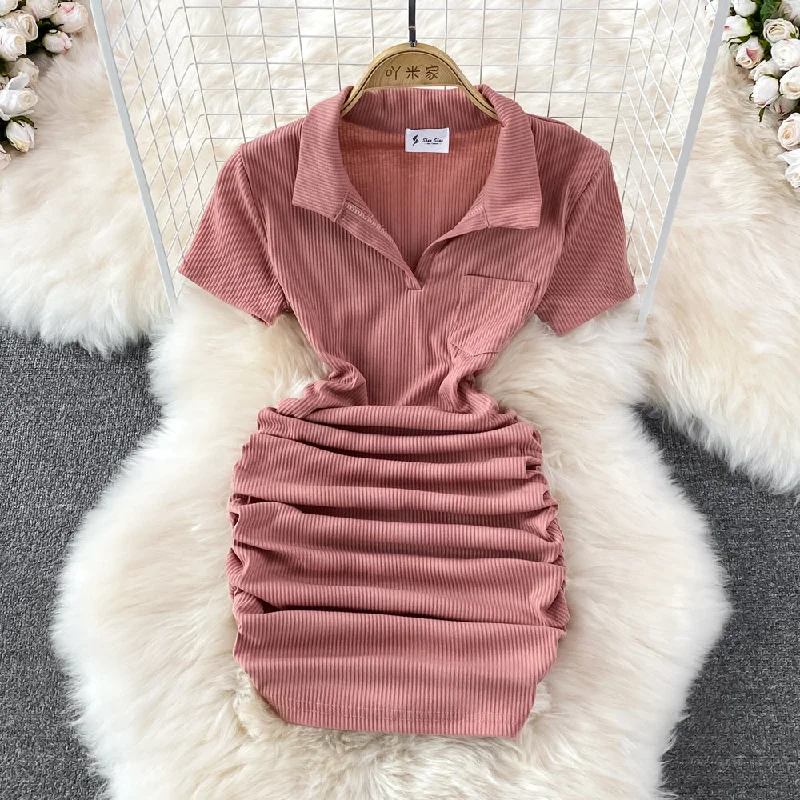 Slim and sexy polo collar, careful machine wrapped hip skirt  11138 chiffon skirt floaty