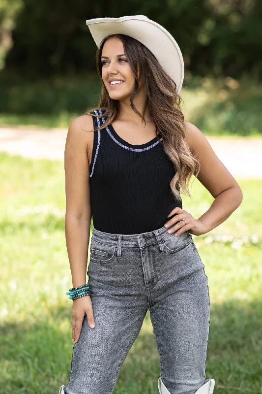 Black Contrast Stitch Detail Tank modal blend tank