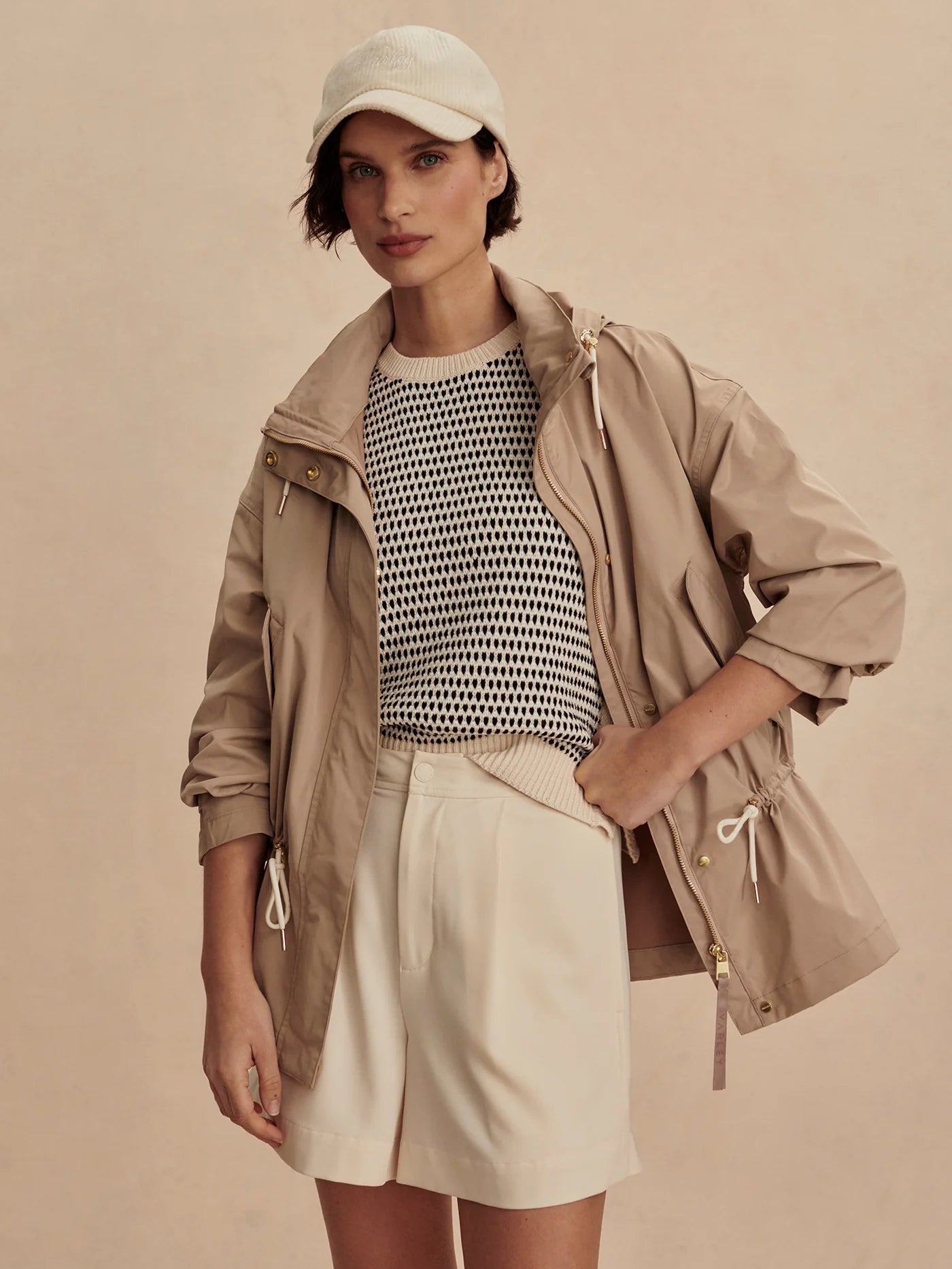 Varley Rema Short Rain Jacket-Light Taupe Satin Jacket Silk Jacket Chiffon Jacket