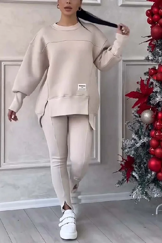 Fashionable Irregular Long-sleeved Sweatshirt and Elastic Waist Pants Set Sleek Black Pants Fashionable Irregular Long-sleeved Sweatshirt and Elastic Waist Pants Set Sleek Black Pants