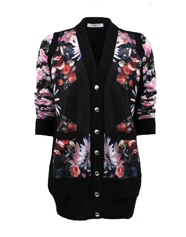 Silk Print Cardigan Patchwork Embroidered Appliqued