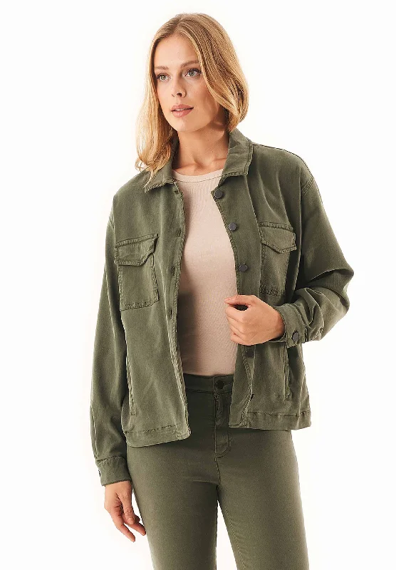 Women's Oversized Shirt Jacket Military Olive Zippered Front Buttoned Front Snap Front Women's Oversized Shirt Jacket Military Olive Zippered Front Buttoned Front Snap Front