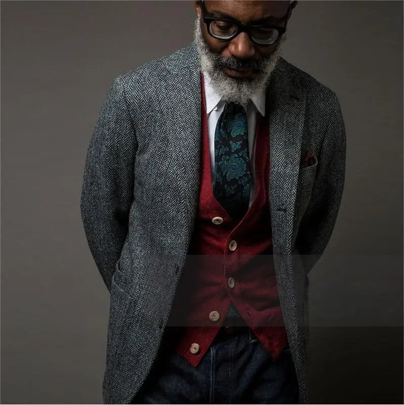 Mens British Herringbone Tweed Wool Suit Jacket Collared Jacket Crew Neck Jacket Turtle Neck Jacket Mens British Herringbone Tweed Wool Suit Jacket Collared Jacket Crew Neck Jacket Turtle Neck Jacket