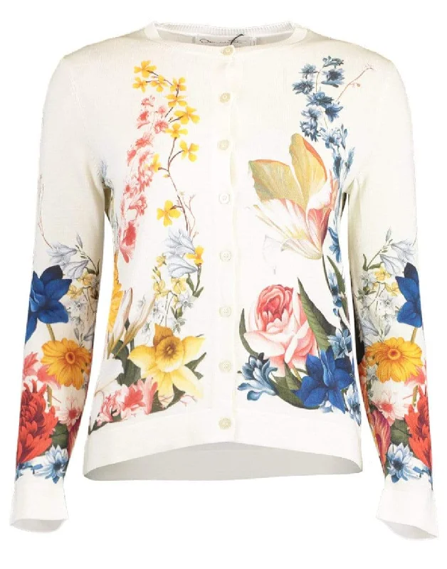 Long Sleeve Button Front Floral Cardigan Handmade Hand-knitted Hand-woven