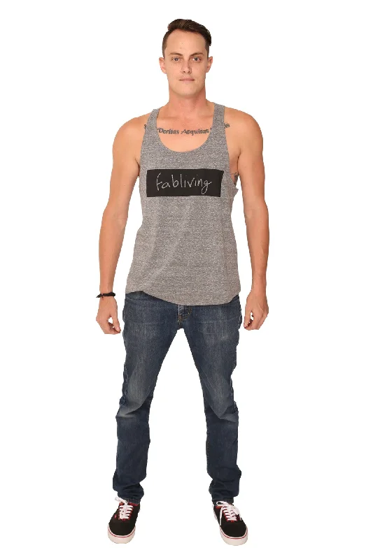 fabliving block racerback tank (heather grey/black) bold tank top