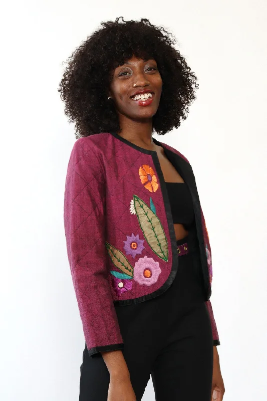 Girasol Embroidered Crop Jacket S/M Jersey Jacket Tulle Jacket Batik Jacket
