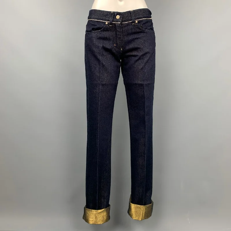 YVES SAINT LAURENT Size 4 Navy Sparkle Denim Zipper Detail Dress Pants Elegant Wool Trousers