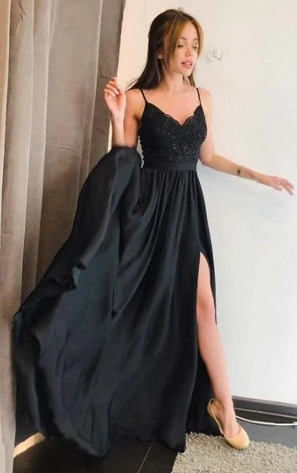Black Appliqued A-line Long Prom Dress with Slit,Fashion Winter Formal Dress, Wedding Party Dress cg847 Peplum Ruffle Cocktail Black Appliqued A-line Long Prom Dress with Slit,Fashion Winter Formal Dress, Wedding Party Dress cg847 Peplum Ruffle Cocktail