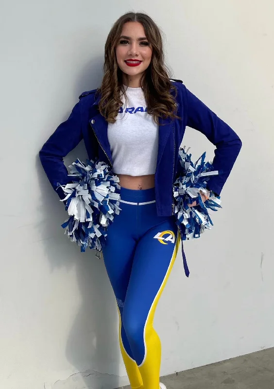 Sapphire Blue Suede Moto Belted Jacket Front Pockets Side Pockets Patch Pockets
