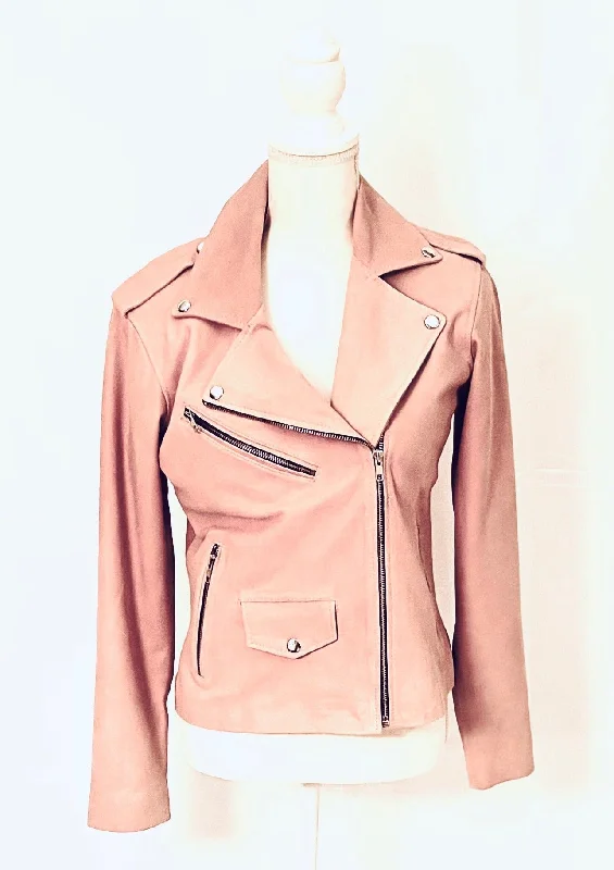 Camilla Pink Suede Moto Jacket Fleece Jacket Down Jacket Parka