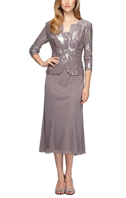 Alex Evenings - Sequined Two Piece Dress with Jacket 296267 Hoodie Zip-Up Jacket Button-Up Jacket Alex Evenings - Sequined Two Piece Dress with Jacket 296267 Hoodie Zip-Up Jacket Button-Up Jacket