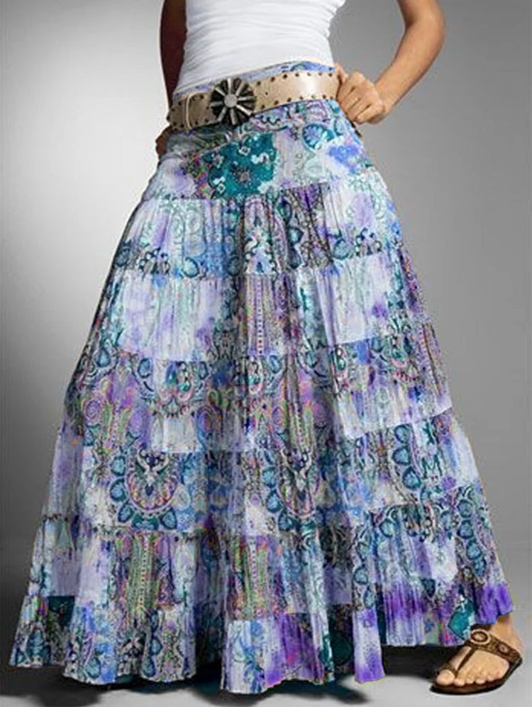 Beautiful Blue Print Gypsy Boho Maxi Skirt velvet skirt luxury