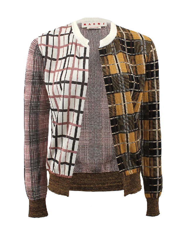 Patchwork Cardigan Toggled Drawstring Belted