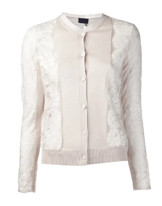 Lace Sleeve Cropped Cardigan Collared Crew Neck Turtle Neck