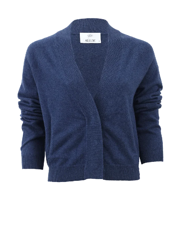 V-Neck Cropped Cardigan Spandex Blend Rayon Blend Denim Blend