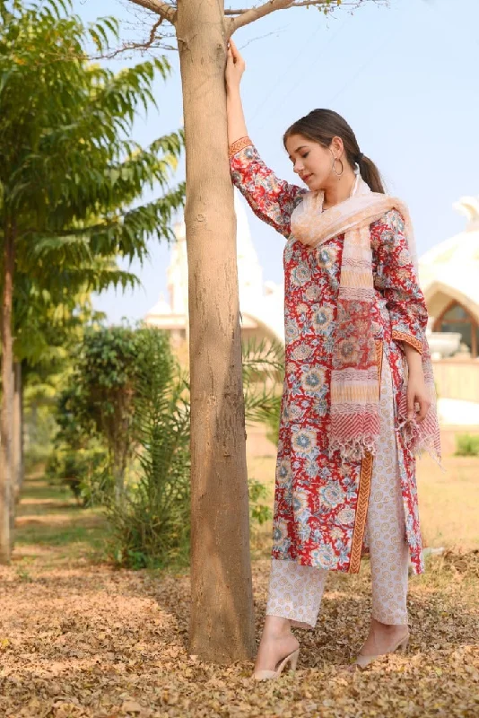 Women's Red Cotton Floral Printed Kurta Pant Set With Dupatta - Malishka Export Chic Black Leggings Women's Red Cotton Floral Printed Kurta Pant Set With Dupatta - Malishka Export Chic Black Leggings