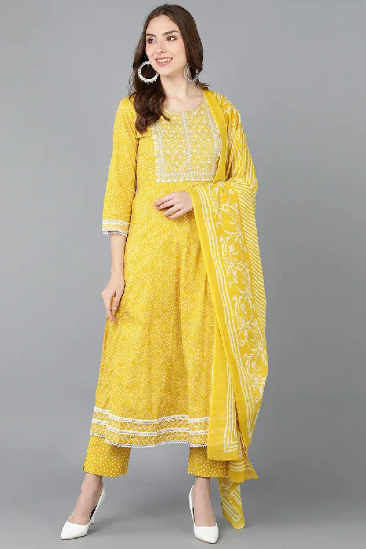 Women's Cotton Blend Embroidered Bandhani Printed Kurta Pant With Dupatta - Ahika Chic Wool Trousers