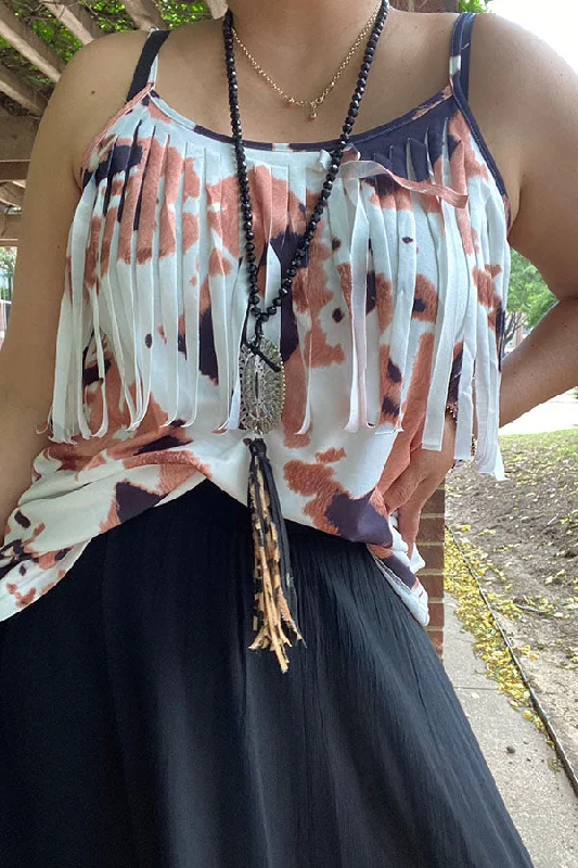GJQ14410 Leopard printed fringe women tank tops mint tank top