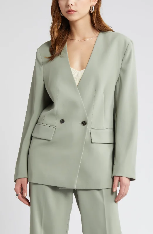 Leisure 2 Piece V Neck Women's Suit (Blazer+Pants） Trendy Palazzo Pants