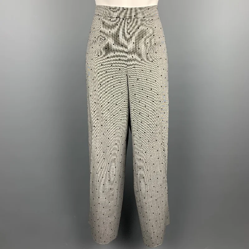 ESCADA Size 14 Grey Wool Blend Polka Dot Wide Leg Dress Pants Trendy Work Pants