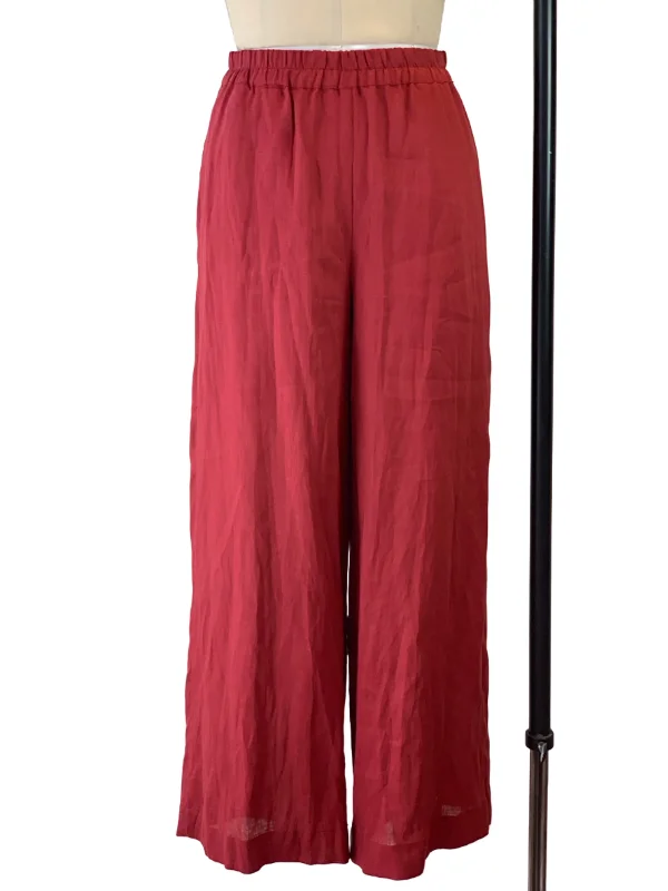 Women's Burnt Red Linen Pull On Palazzo Pant Casual Yoga Pants