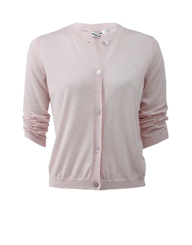 Cropped Crew Cardigan Glossy Satin Silk