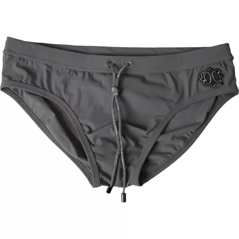Dolce & Gabbana Dark Gray DG Logo Beachwear Brief Swimwear Men Lace-Detail Bikini Set Dolce & Gabbana Dark Gray DG Logo Beachwear Brief Swimwear Men Lace-Detail Bikini Set